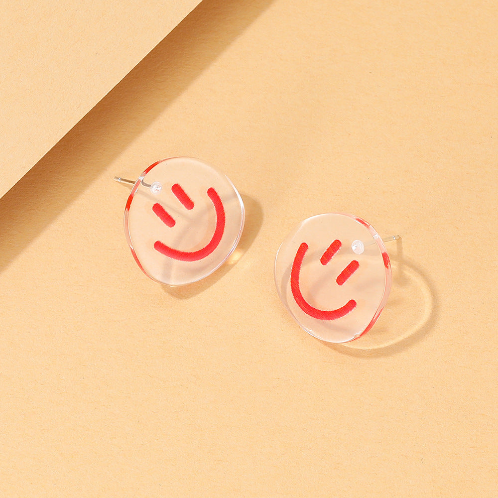 Cartoon Smiley Face Resin Transparent Earrings Jewelry