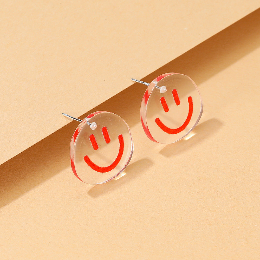 Cartoon Smiley Face Resin Transparent Earrings Jewelry