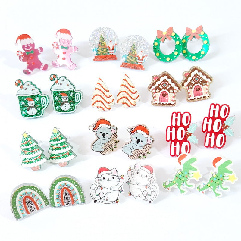 Cartoon Animal Acrylic Christmas Theme Women's Stud Earrings