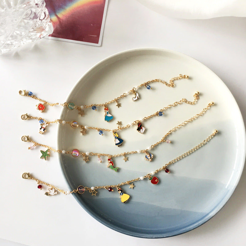 Cartoon Character Alloy Plated Pearl Bracelet - Fairy Tale Inspired Jewelry for Girls