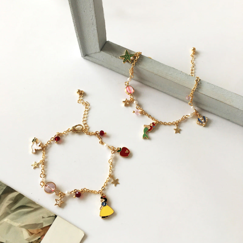 Cartoon Character Alloy Plated Pearl Bracelet - Fairy Tale Inspired Jewelry for Girls