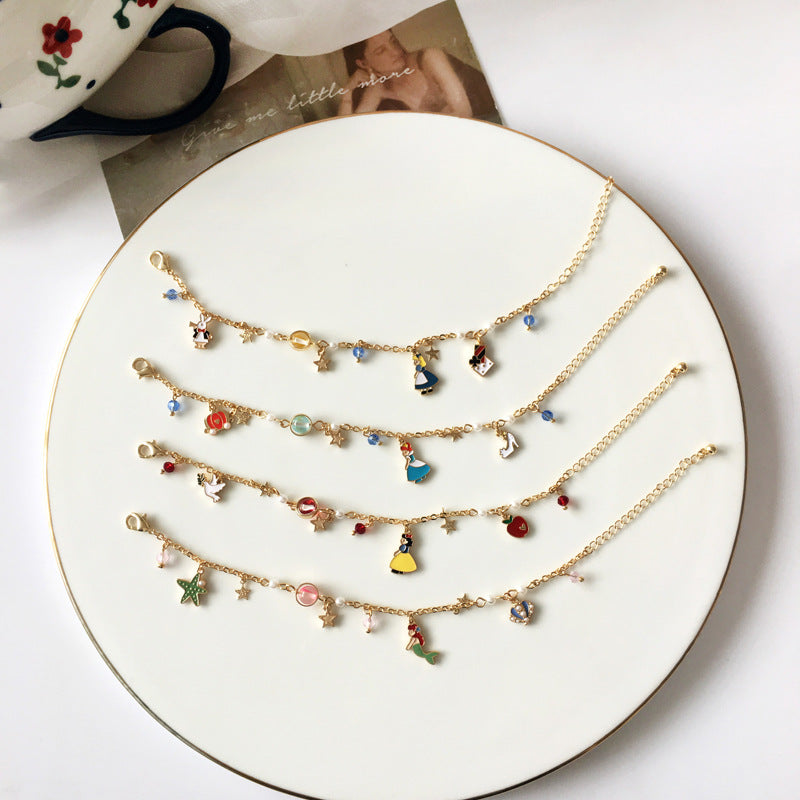Cartoon Character Alloy Plated Pearl Bracelet - Fairy Tale Inspired Jewelry for Girls