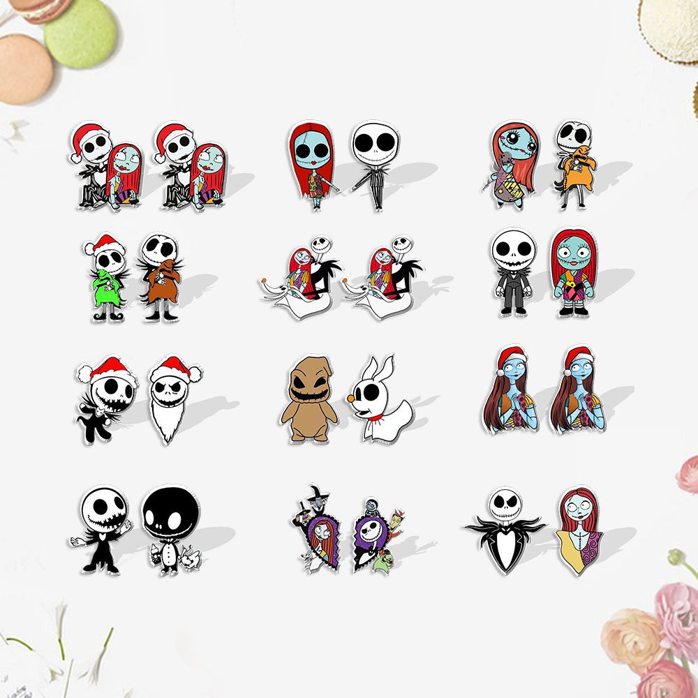 Cartoon Character Acrylic Asymmetric Earrings - Jack Skellington Design