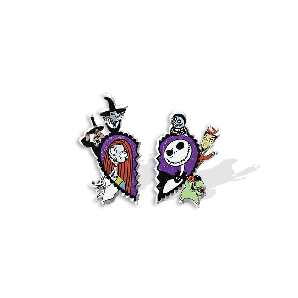 Cartoon Character Acrylic Asymmetric Earrings - Jack Skellington Design