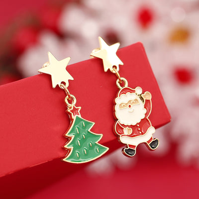 Cartoon Christmas Tree Santa Claus Alloy Enamel Drop Earrings for Women