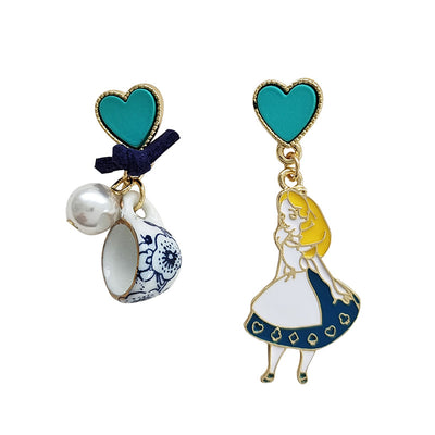 Cartoon Heart Shape Resin Earrings with Asymmetric Pearl Studs in S925 Silver