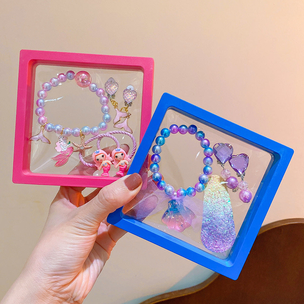 Cartoon Rabbit Unicorn Beaded Bracelet and Hair Accessory Set for Girls
