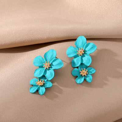 Casual Simple Style Flower Alloy Women's Double Layer Earrings