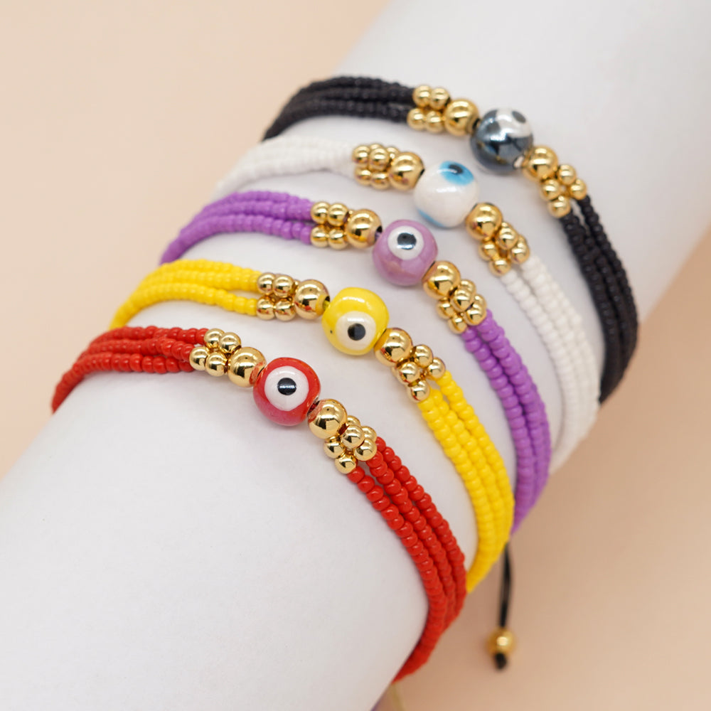 Bohemian Multicolor Beaded Eye Glass Women's Bracelet Set