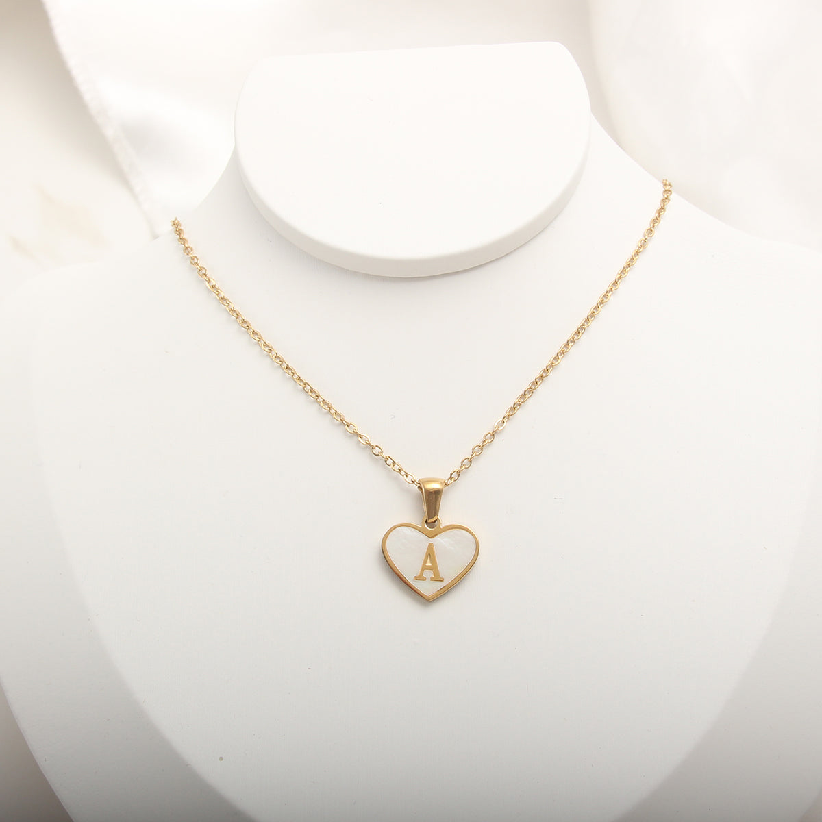 Elegant Heart Shell Initial Pendant Necklace - Gold Plated Stainless Steel