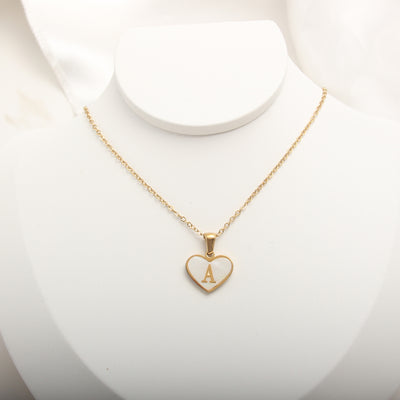 Elegant Heart Shell Initial Pendant Necklace - Gold Plated Stainless Steel