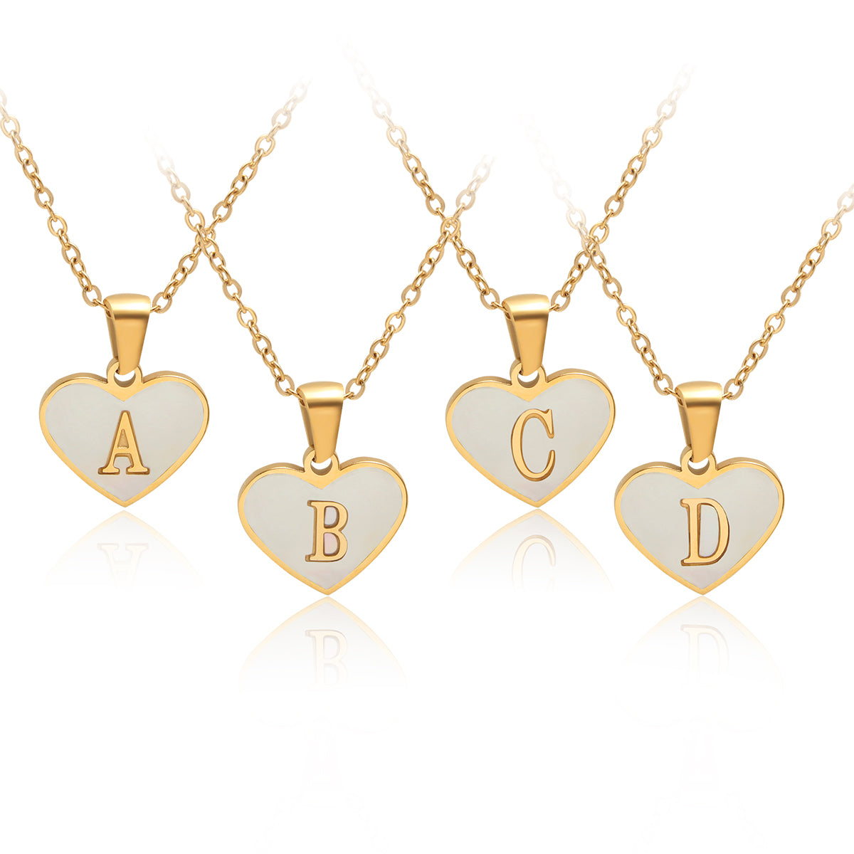 Elegant Heart Shell Initial Pendant Necklace - Gold Plated Stainless Steel