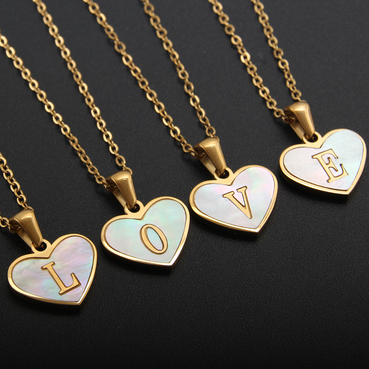 Elegant Heart Shell Initial Pendant Necklace - Gold Plated Stainless Steel