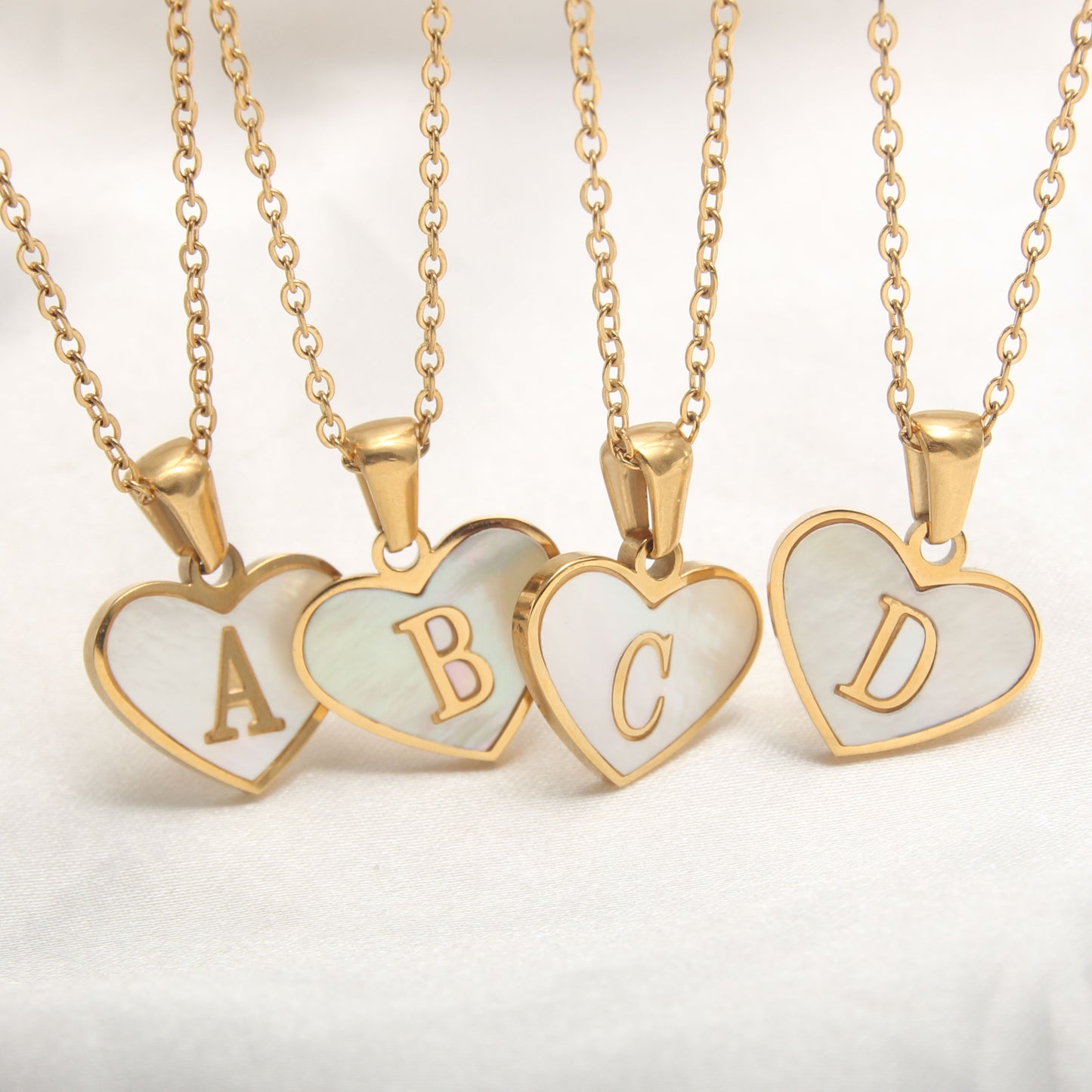 Elegant Heart Shell Initial Pendant Necklace - Gold Plated Stainless Steel