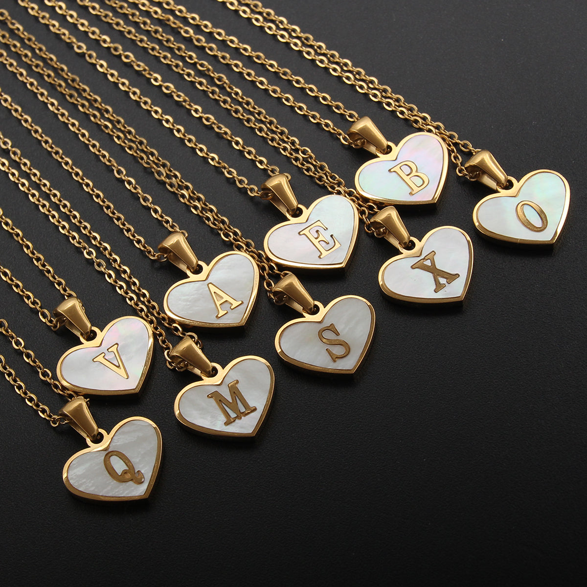 Elegant Heart Shell Initial Pendant Necklace - Gold Plated Stainless Steel
