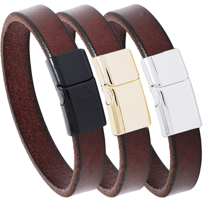 Casual Multicolor Alloy Magnetic Clasp Glossy Cowhide Punk Bracelet