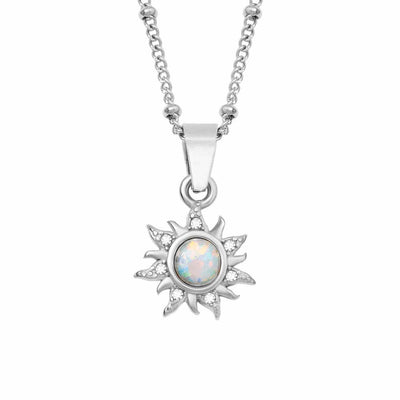 Casual Retro Opal Sun Pendant Necklace 18K Gold Plated Stainless Steel