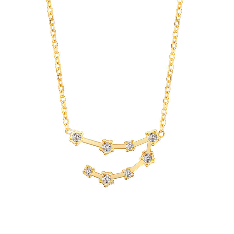 Zodiac Constellation Zircon Inlay Stainless Steel Necklace - Gold & Silver Options