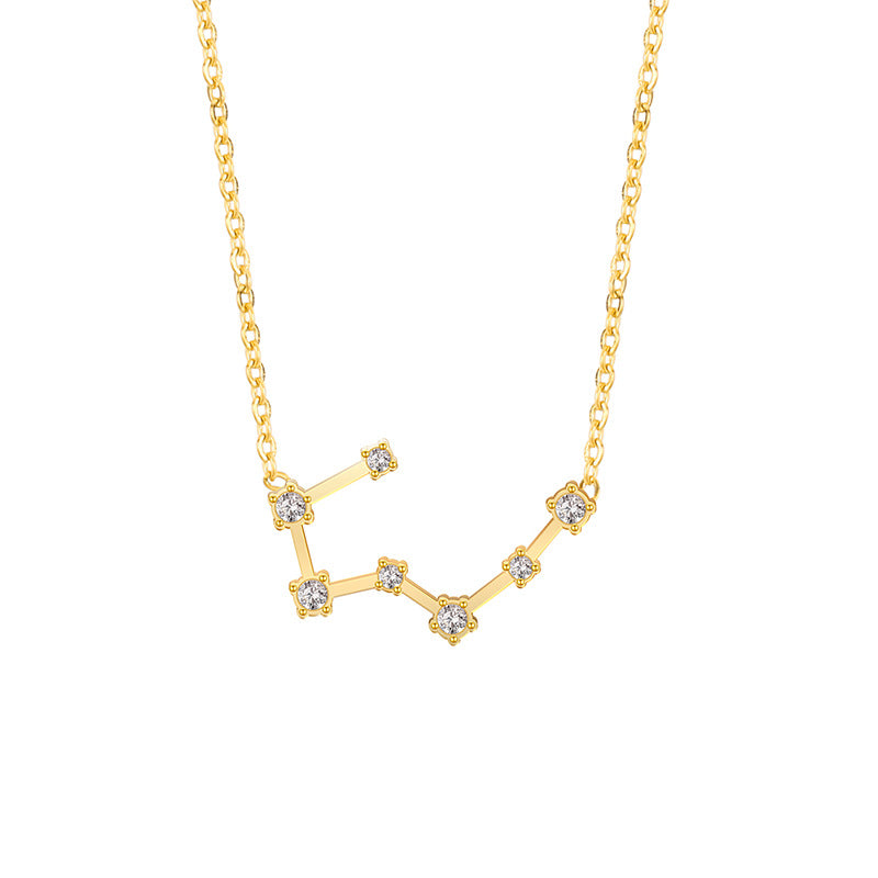 Zodiac Constellation Zircon Inlay Stainless Steel Necklace - Gold & Silver Options