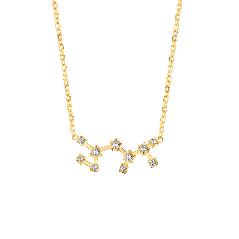 Zodiac Constellation Zircon Inlay Stainless Steel Necklace - Gold & Silver Options
