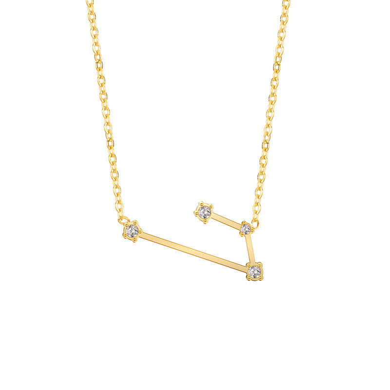 Zodiac Constellation Zircon Inlay Stainless Steel Necklace - Gold & Silver Options
