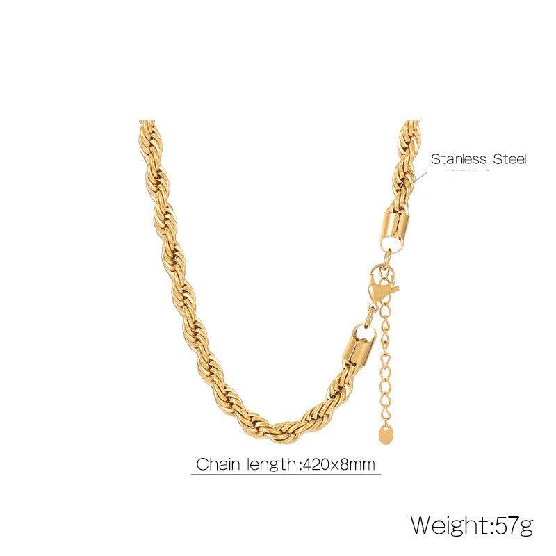 Casual Stainless Steel Gold Plated Twisted Chain Necklace for Women