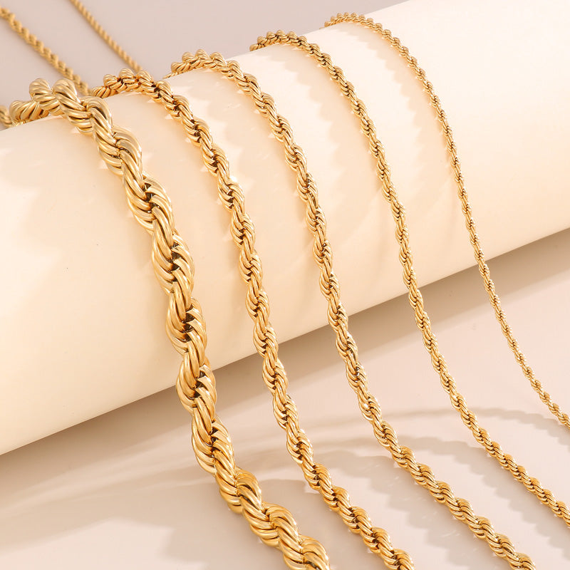 Casual Stainless Steel Gold Plated Twisted Chain Necklace for Women