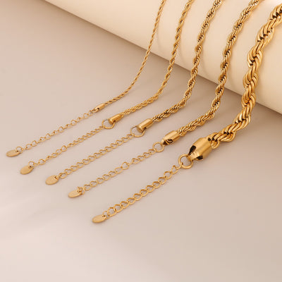 Casual Stainless Steel Gold Plated Twisted Chain Necklace for Women