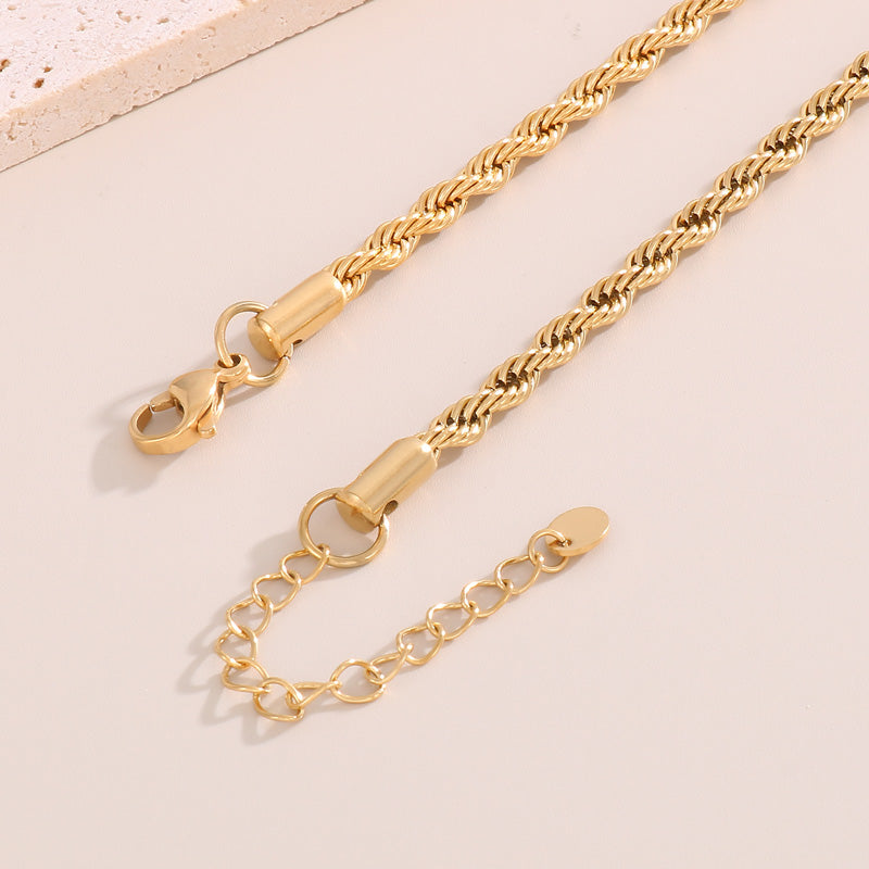 Casual Stainless Steel Gold Plated Twisted Chain Necklace for Women