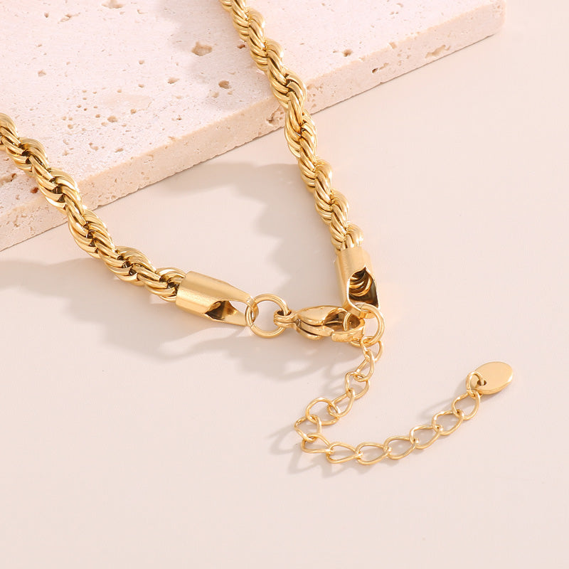 Casual Stainless Steel Gold Plated Twisted Chain Necklace for Women