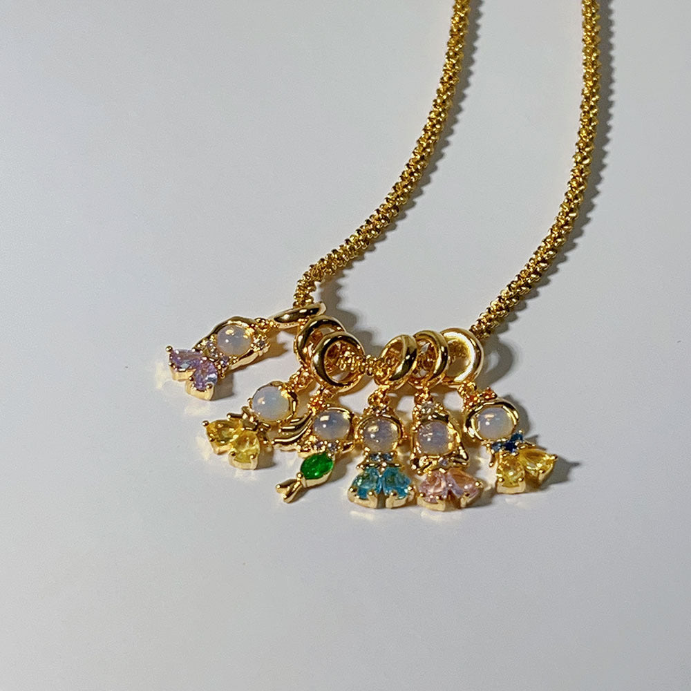 Geometric Zircon Princess Pendant Necklace with 18K Gold Plated Chain