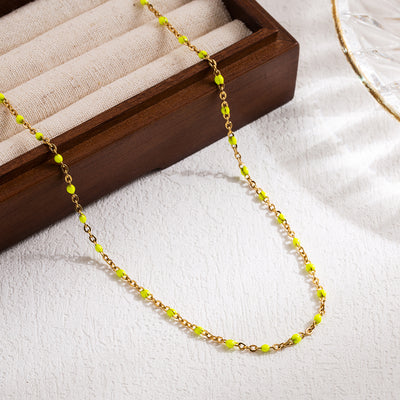 Casual Vacation Colorful Enamel 18K Gold Plated Stainless Steel Necklace
