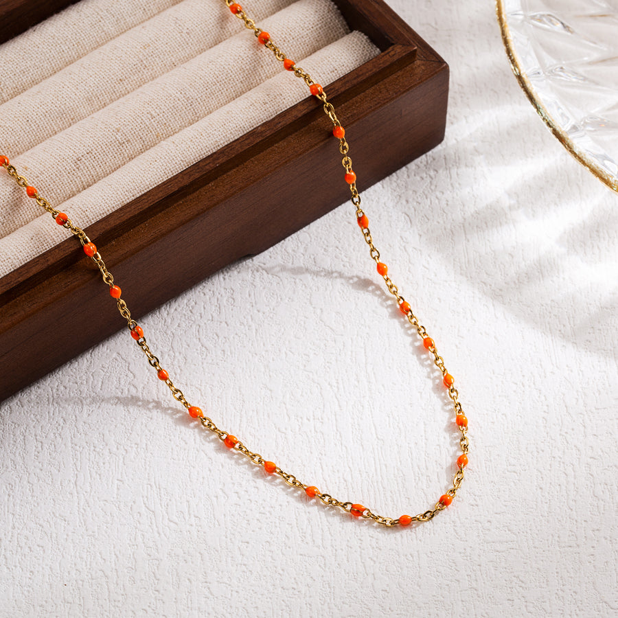 Casual Vacation Colorful Enamel 18K Gold Plated Stainless Steel Necklace