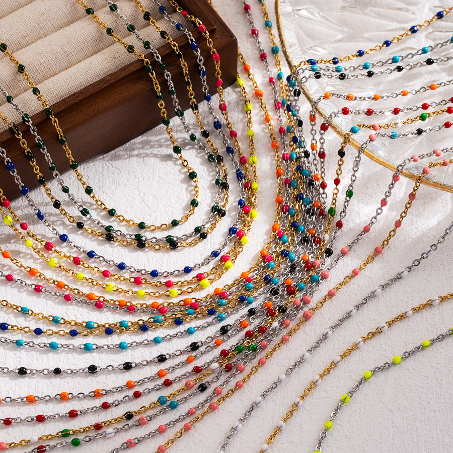 Casual Vacation Colorful Enamel 18K Gold Plated Stainless Steel Necklace