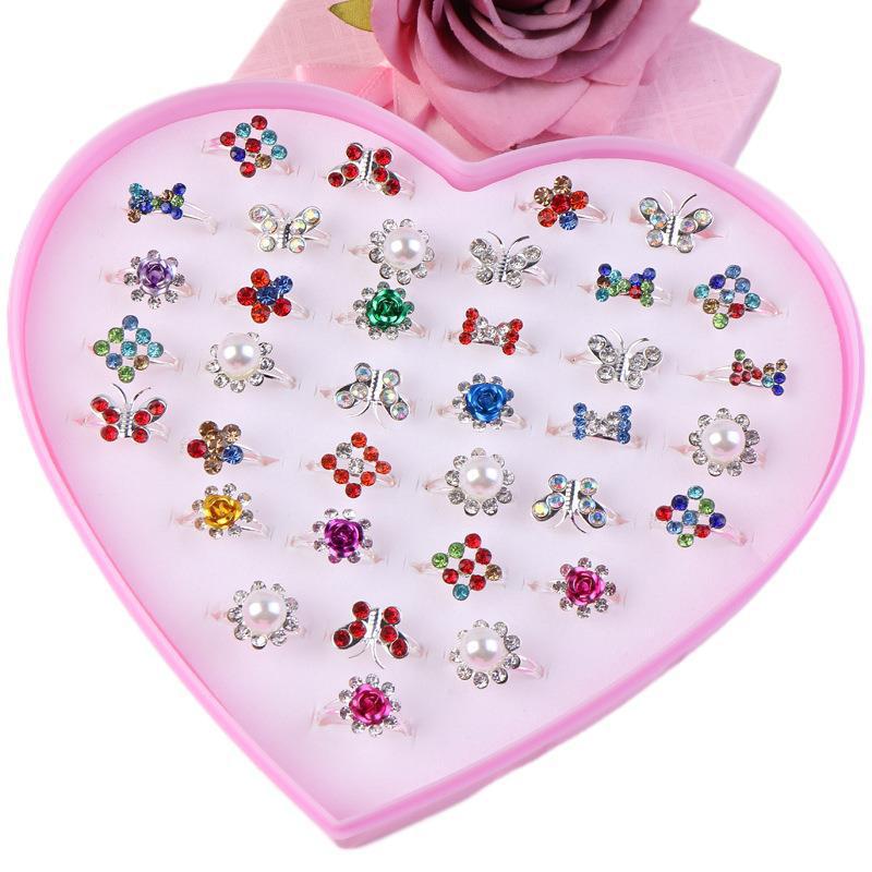 Children's Adjustable Flashing Diamond Ring Set - 36 Pieces