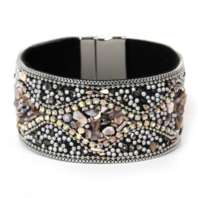 Bohemian Handmade Gravel Beads Ethnic Magnetic Buckle Bracelet - Christmas Jewelry Gifts