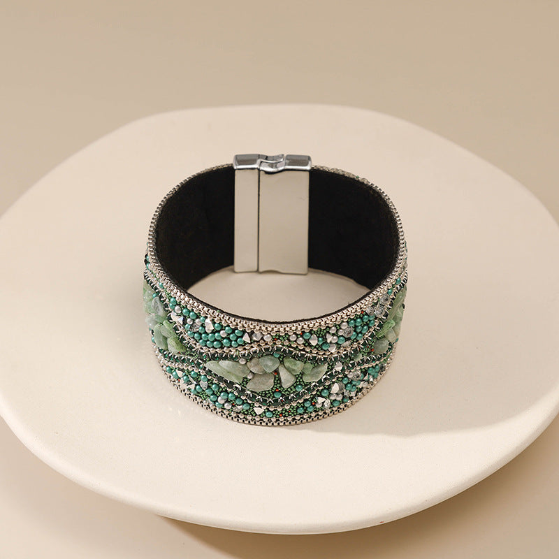 Bohemian Handmade Gravel Beads Ethnic Magnetic Buckle Bracelet - Christmas Jewelry Gifts