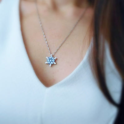 Christmas Snowflake Zircon Crystal Pendant Necklace for Girls