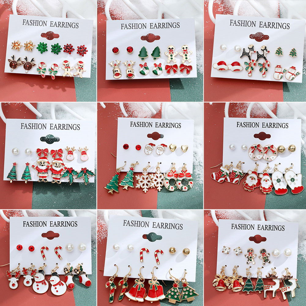 Christmas Snowflake Bell and Reindeer Earrings Set - Cute Cartoon Holiday Jewelry Gift
