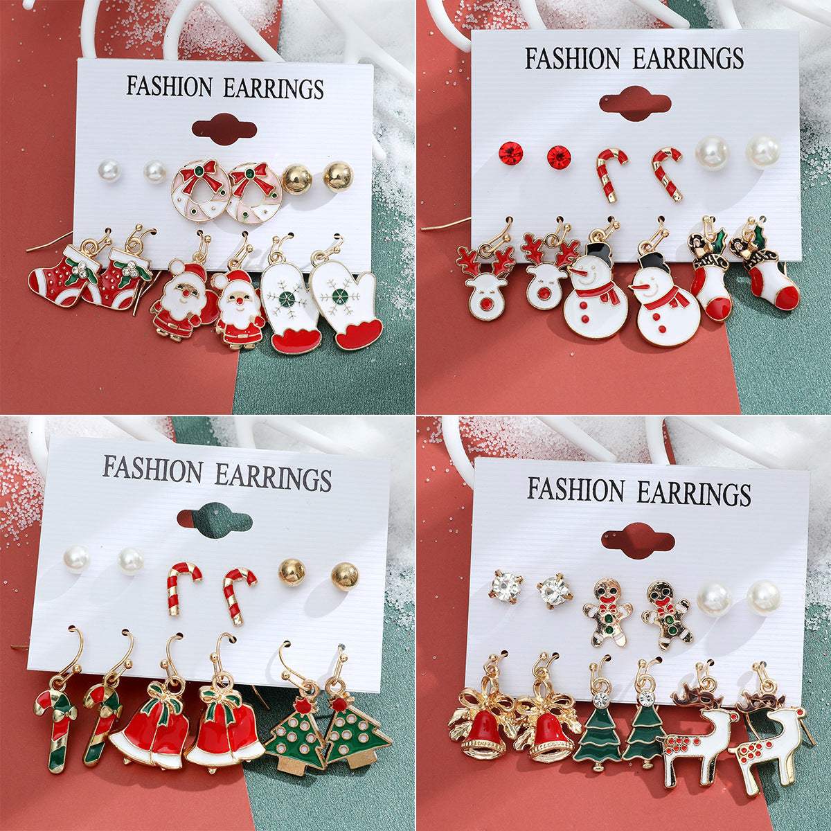 Christmas Snowflake Bell and Reindeer Earrings Set - Cute Cartoon Holiday Jewelry Gift