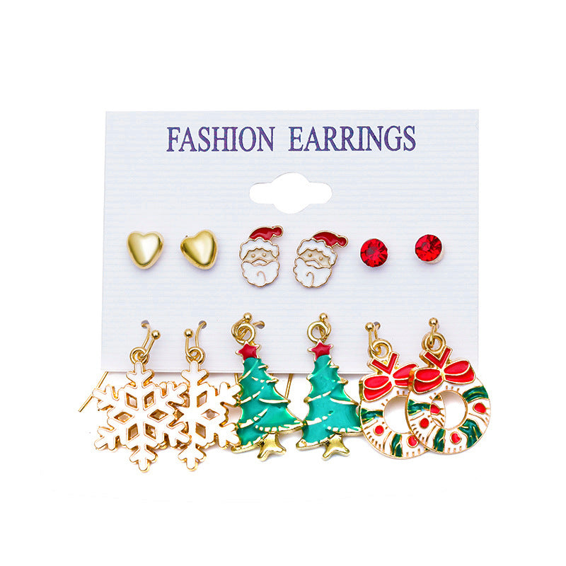Christmas Snowflake Bell and Reindeer Earrings Set - Cute Cartoon Holiday Jewelry Gift