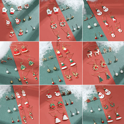 Christmas Snowflake Bell and Reindeer Earrings Set - Cute Cartoon Holiday Jewelry Gift