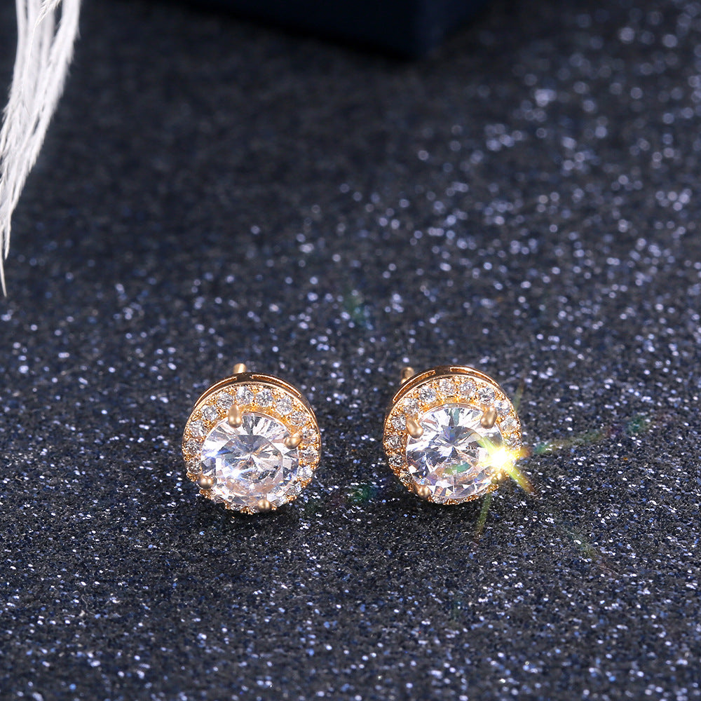 Classic Geometric Round Colorful Zircon Copper Stud Earrings for Women