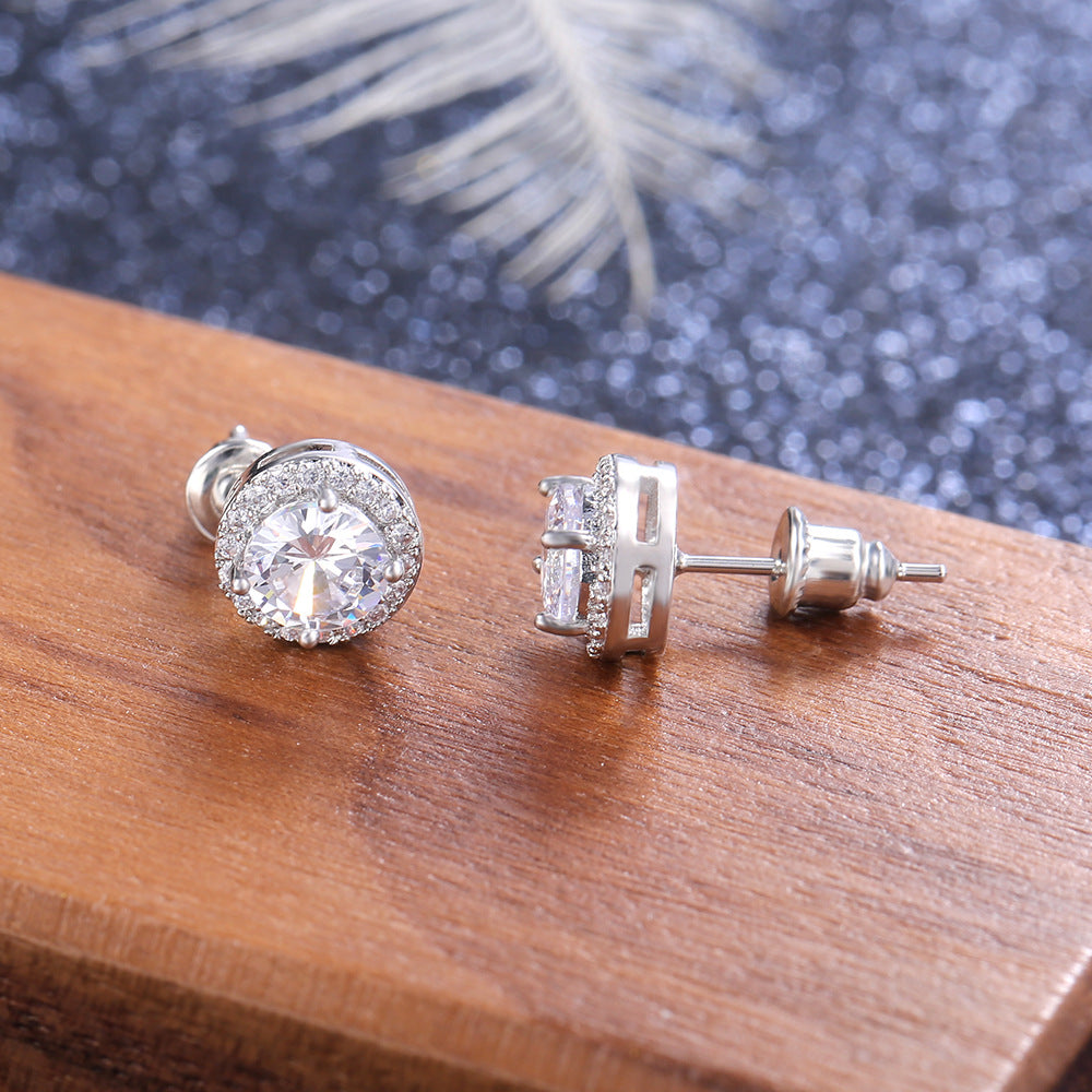 Classic Geometric Round Colorful Zircon Copper Stud Earrings for Women
