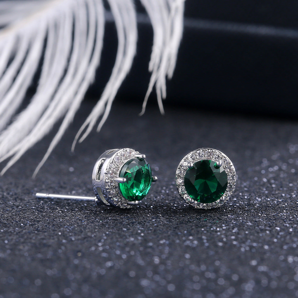Classic Geometric Round Colorful Zircon Copper Stud Earrings for Women