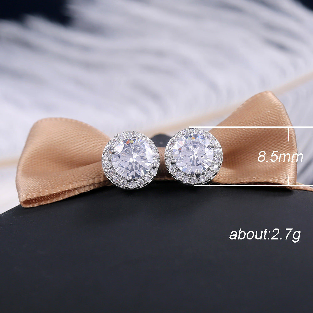 Classic Geometric Round Colorful Zircon Copper Stud Earrings for Women