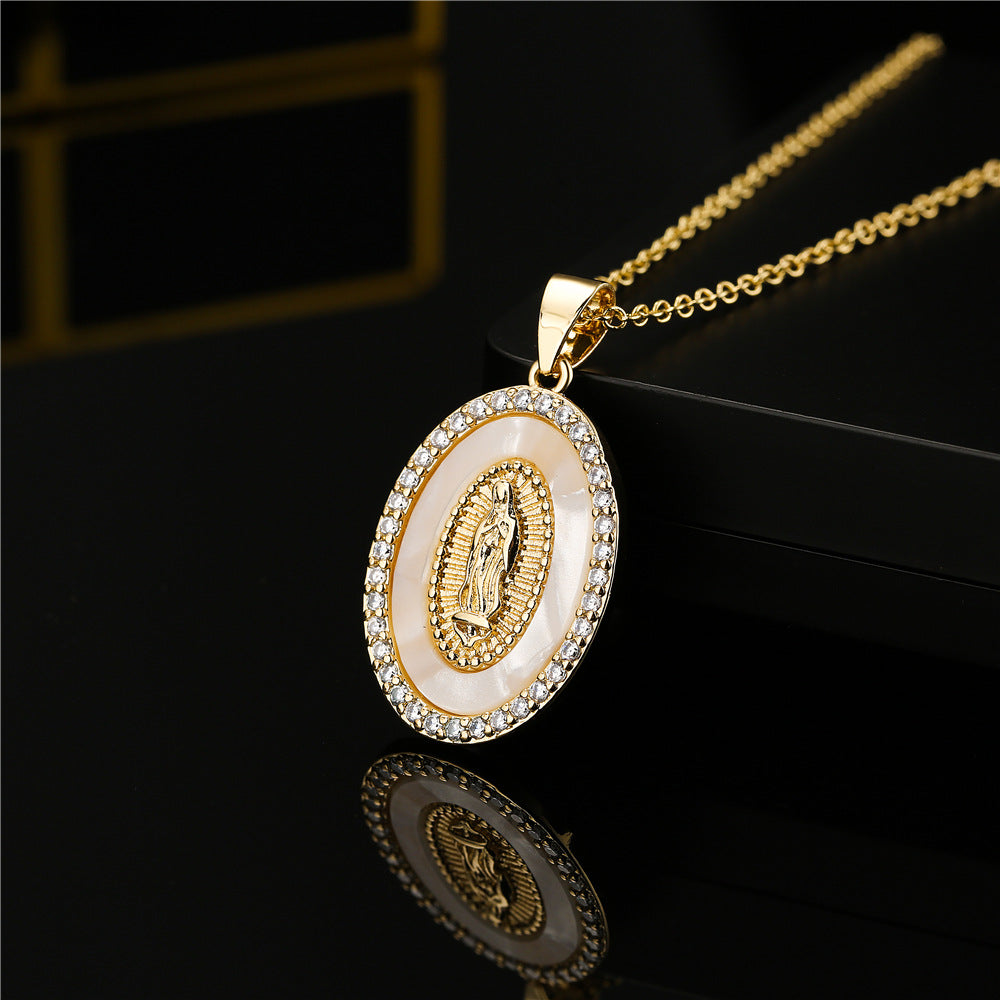 Classic Religious 18K Gold Plated Zircon Virgin Mary Pendant Necklace for Women