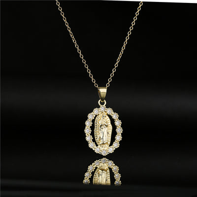 Classic Religious 18K Gold Plated Zircon Virgin Mary Pendant Necklace for Women