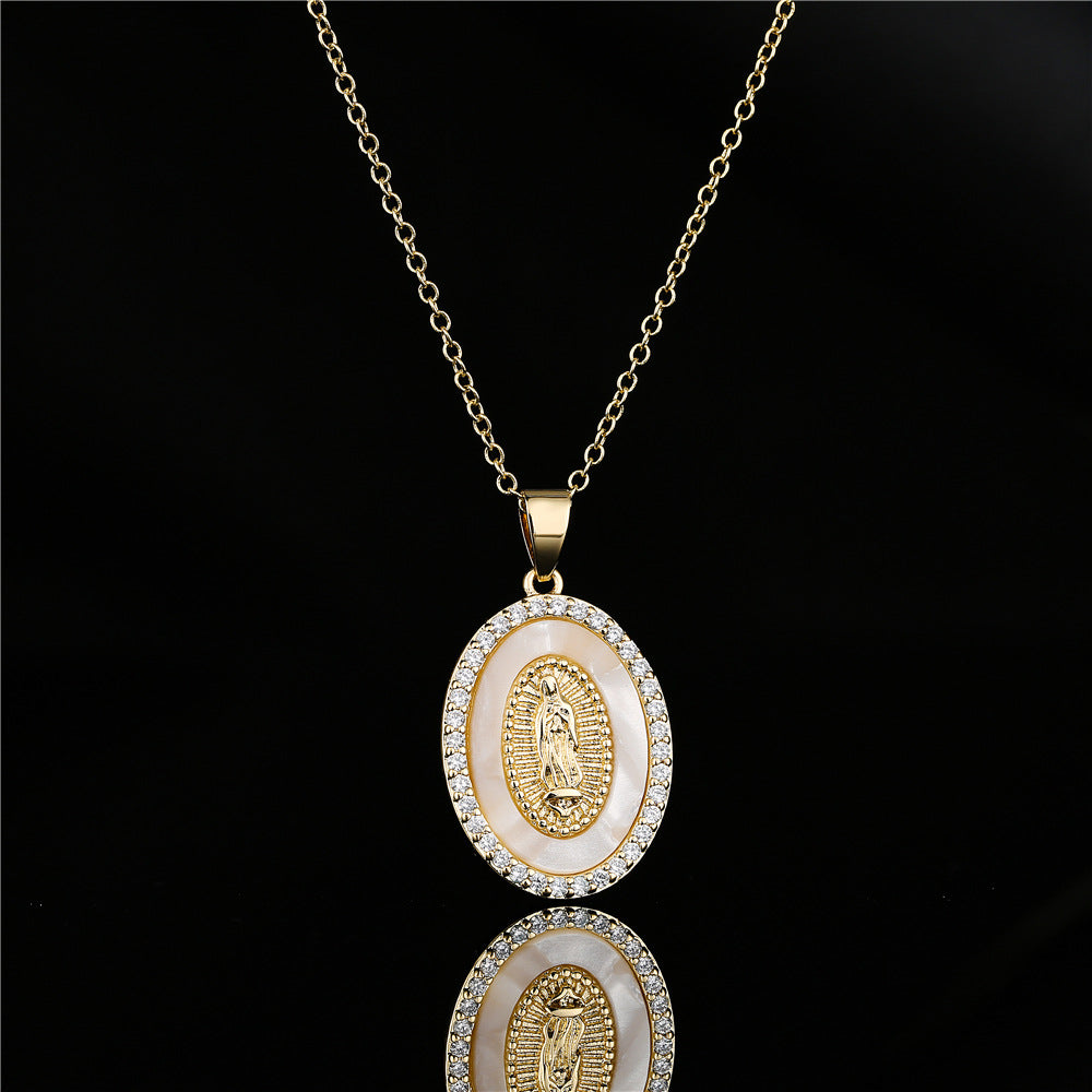 Classic Religious 18K Gold Plated Zircon Virgin Mary Pendant Necklace for Women
