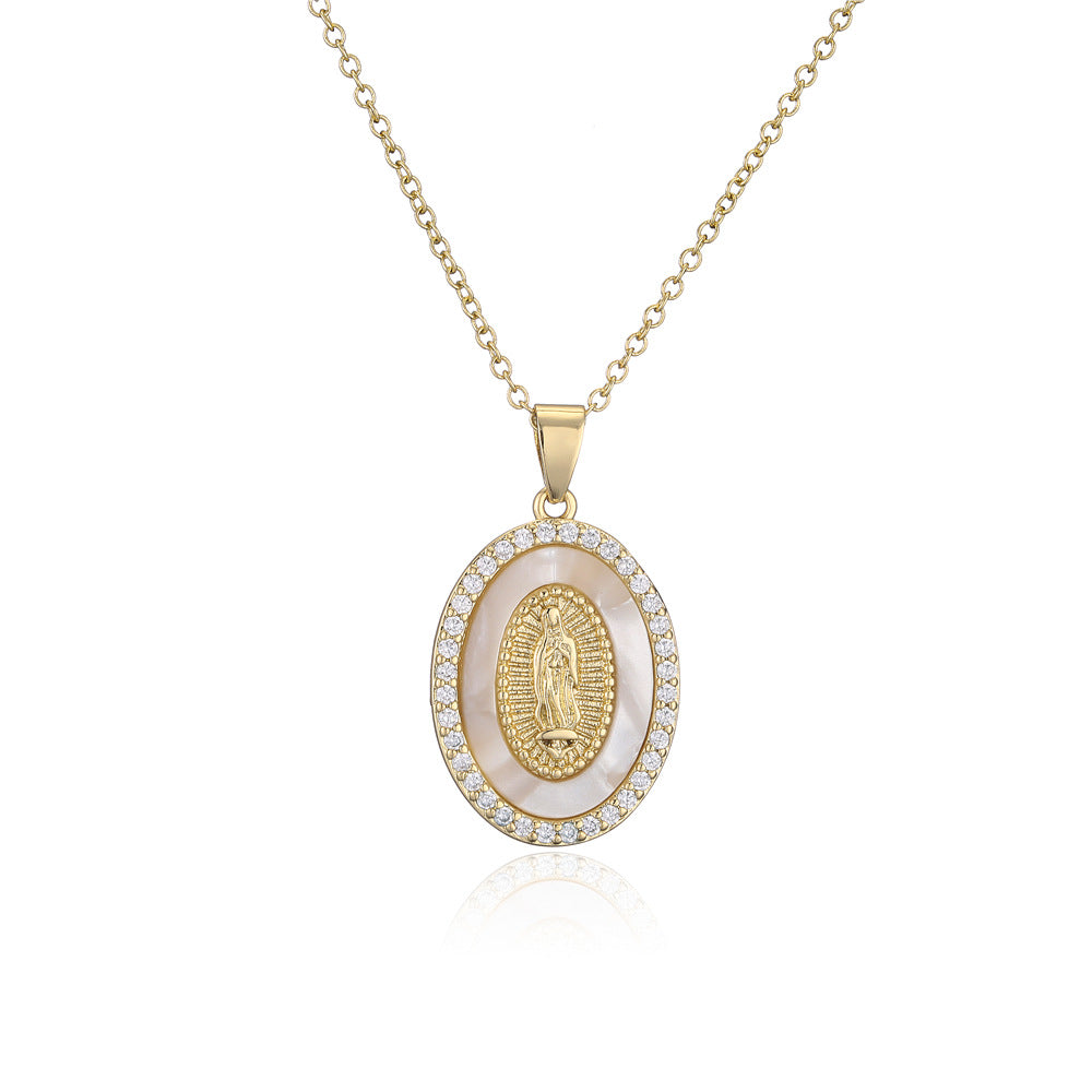 Classic Religious 18K Gold Plated Zircon Virgin Mary Pendant Necklace for Women